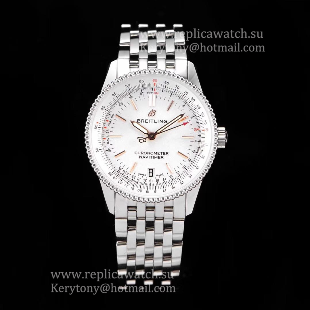 Best Price Breitling Navitimer 1 Automatic 38mm KORF SS White Dial 2824 (Free Leather Strap) Best Price Breitling Navitimer 1 Automatic 38mm KORF SS White Dial 2824 (Free Leather Strap)