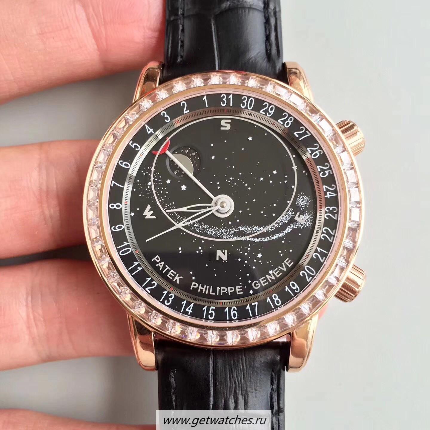 High Quality Pat*k Phi1i*pe Grand Complications Sky Moon Celestial 6104R-001 Noob Factory Rose Gold & D1am0nds Black Dial 240 LU CL C