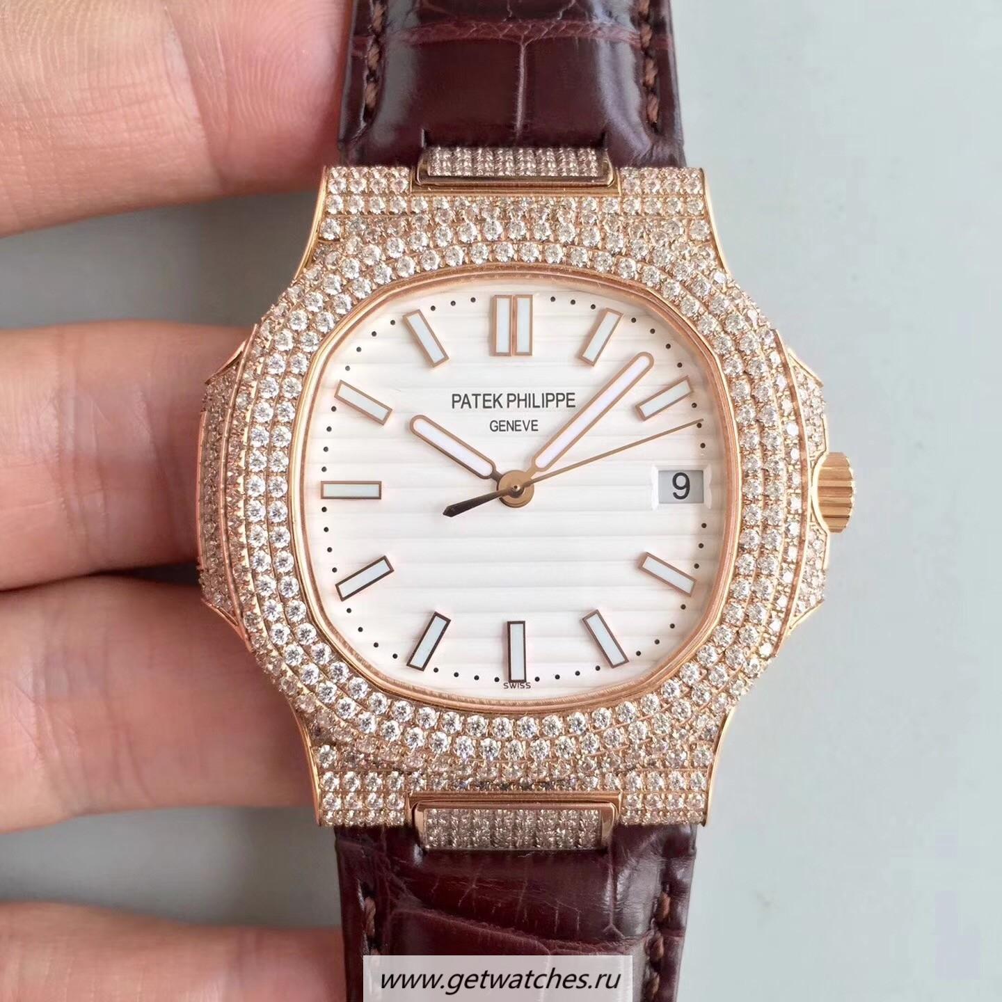 Copy Pat*k Phi1i*pe Nautilus Jumbo 5719/1G-001 2018 Noob Factory Rose Gold & D1am0nds White Dial 324SC Copy Pat*k Phi1i*pe Nautilus Jumbo 5719/1G-001 2018 Noob Factory Rose Gold & D1am0nds White Dial 324SC