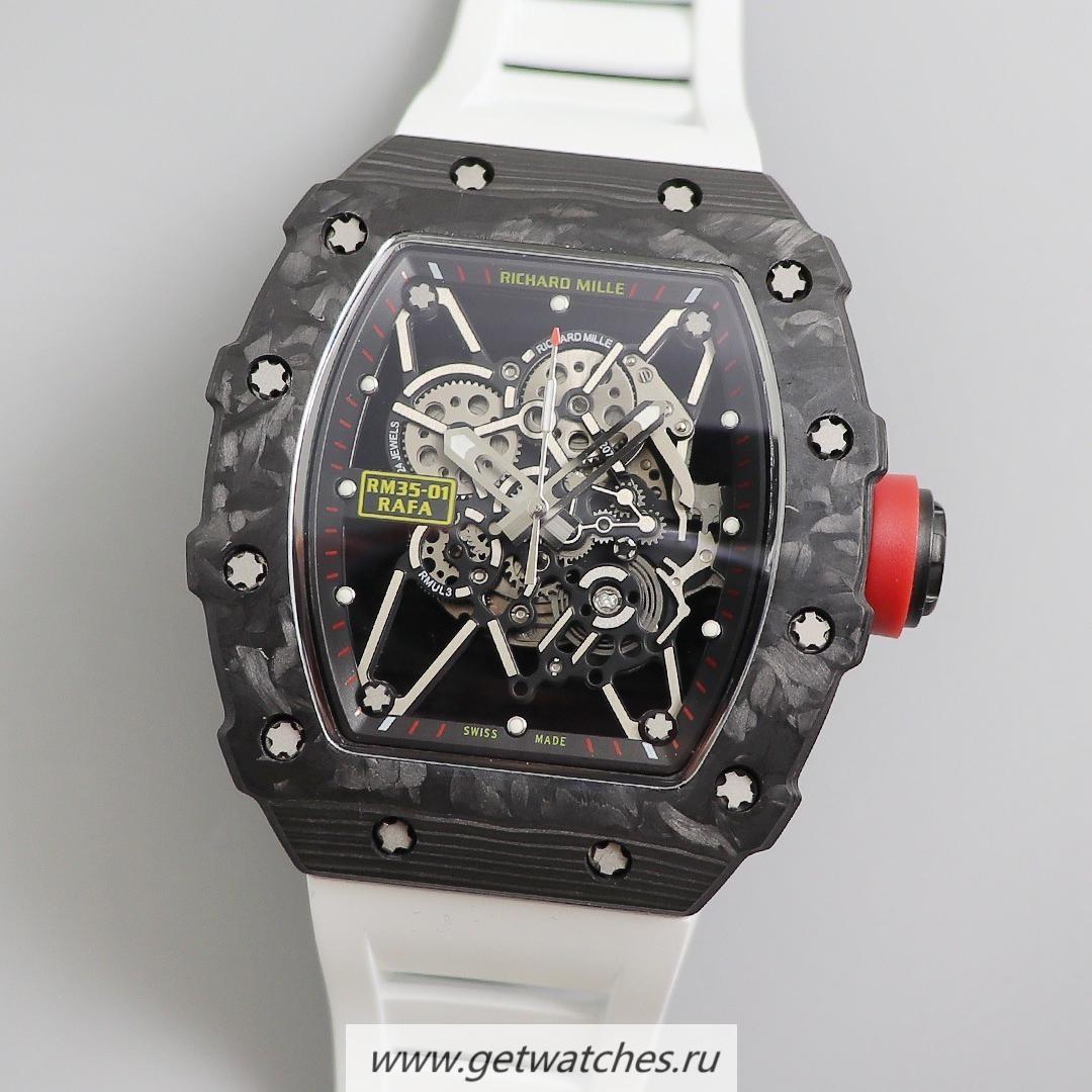 Perfect Replica Richard Mille RM035-01 Rafa Nadal KVF V3 Forged Carbon Black Dial White Strap M8215 Perfect Replica Richard Mille RM035-01 Rafa Nadal KVF V3 Forged Carbon Black Dial White Strap M8215