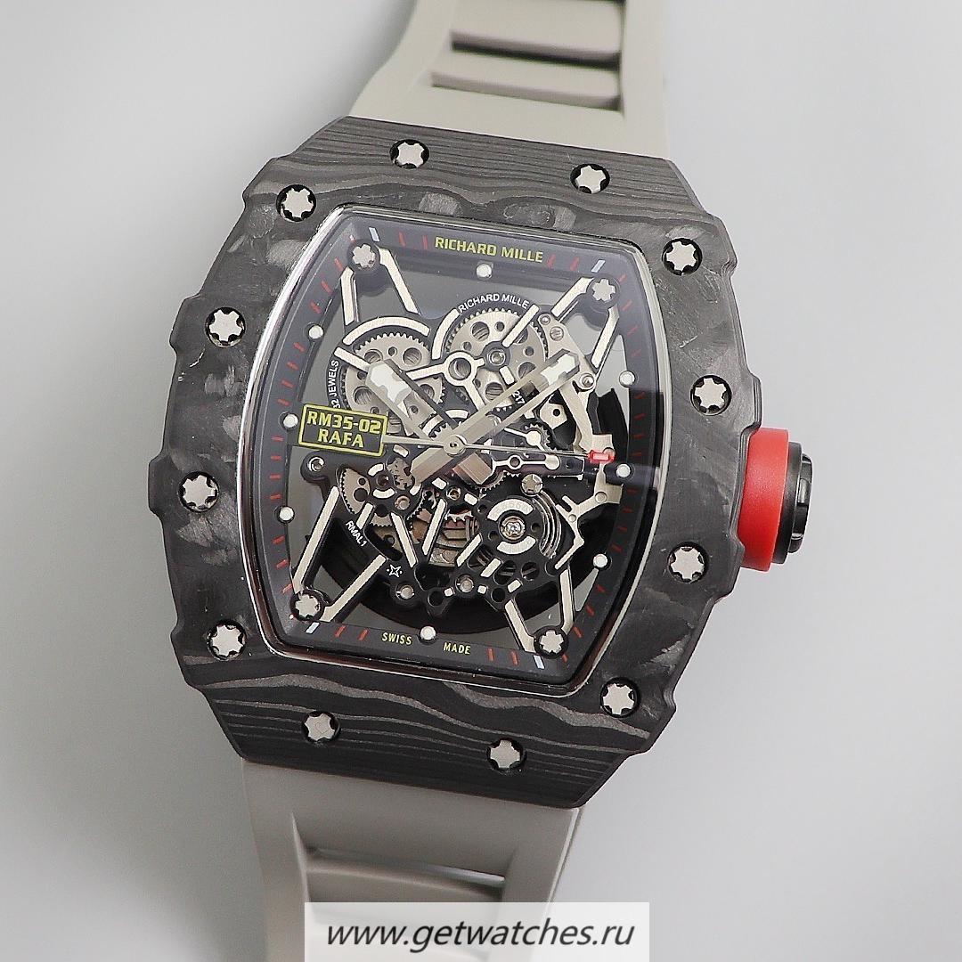 Perfect Replica Richard Mille RM035-02 Rafa Nadal KVF V3 Forged Carbon Black Dial Grey Strap M8215 Perfect Replica Richard Mille RM035-02 Rafa Nadal KVF V3 Forged Carbon Black Dial Grey Strap M8215