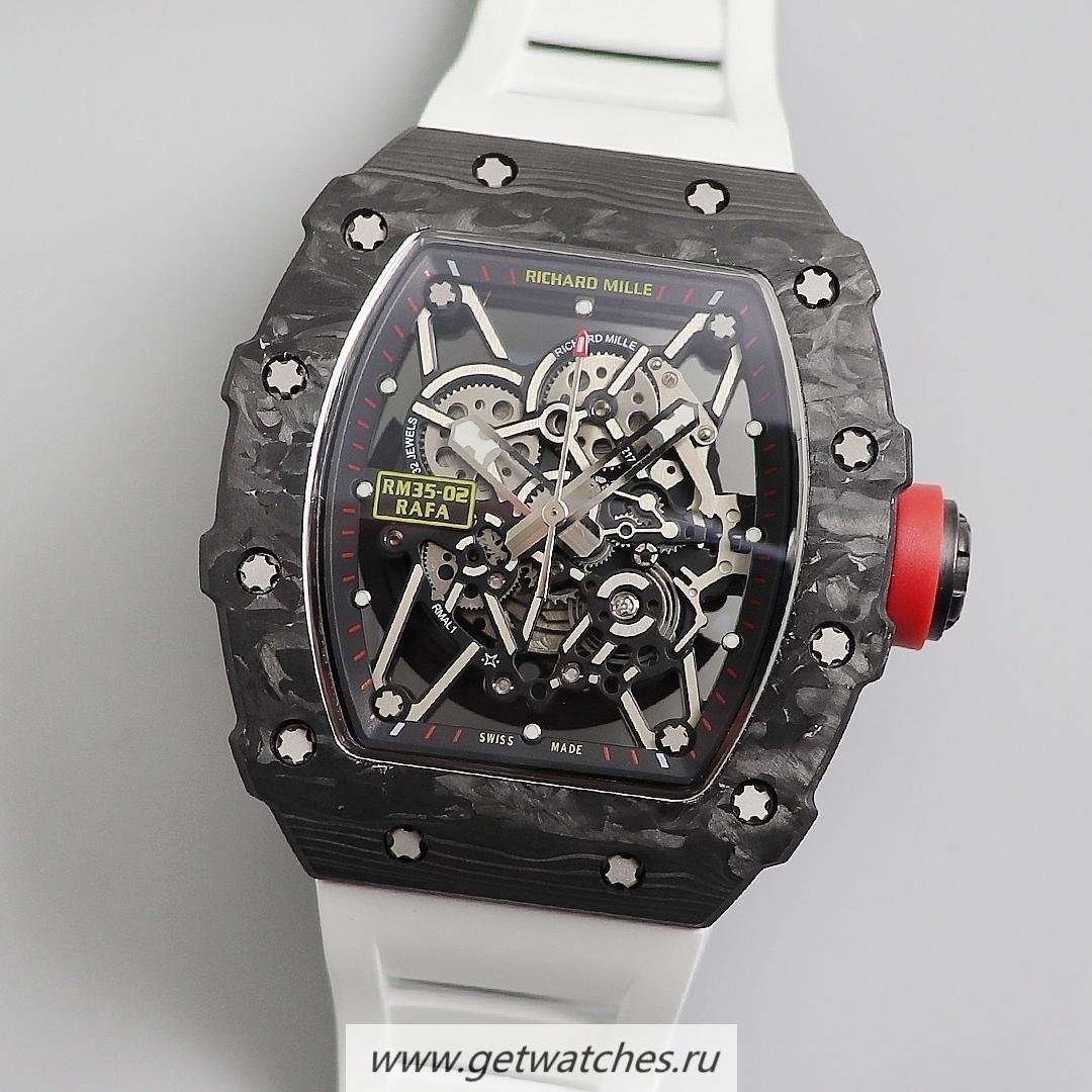 Copy Richard Mille RM035-02 Rafa Nadal KVF V3 Forged Carbon Black Dial White Strap M8215 Copy Richard Mille RM035-02 Rafa Nadal KVF V3 Forged Carbon Black Dial White Strap M8215