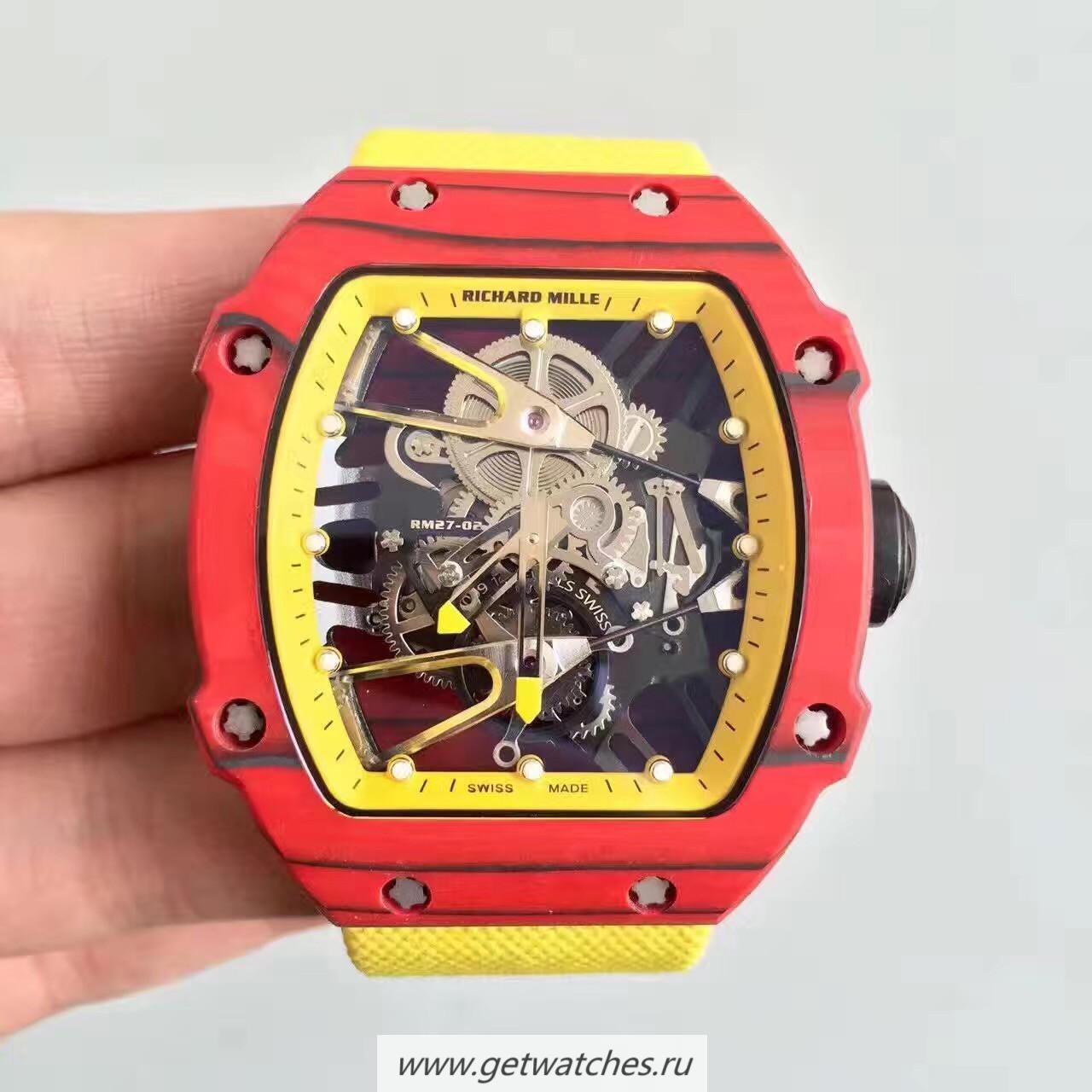 High Quality Richard Mille RM27-02 KVF Red Forged Carbon Yellow & Skeleton Dial M9015 High Quality Richard Mille RM27-02 KVF Red Forged Carbon Yellow & Skeleton Dial M9015