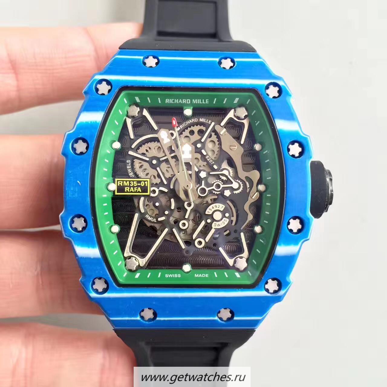 Replica Richard Mille RM35-01 Rafael Nadal KVF Blue Forged Carbon Green & Skeleton Dial M6T51 Replica Richard Mille RM35-01 Rafael Nadal KVF Blue Forged Carbon Green & Skeleton Dial M6T51