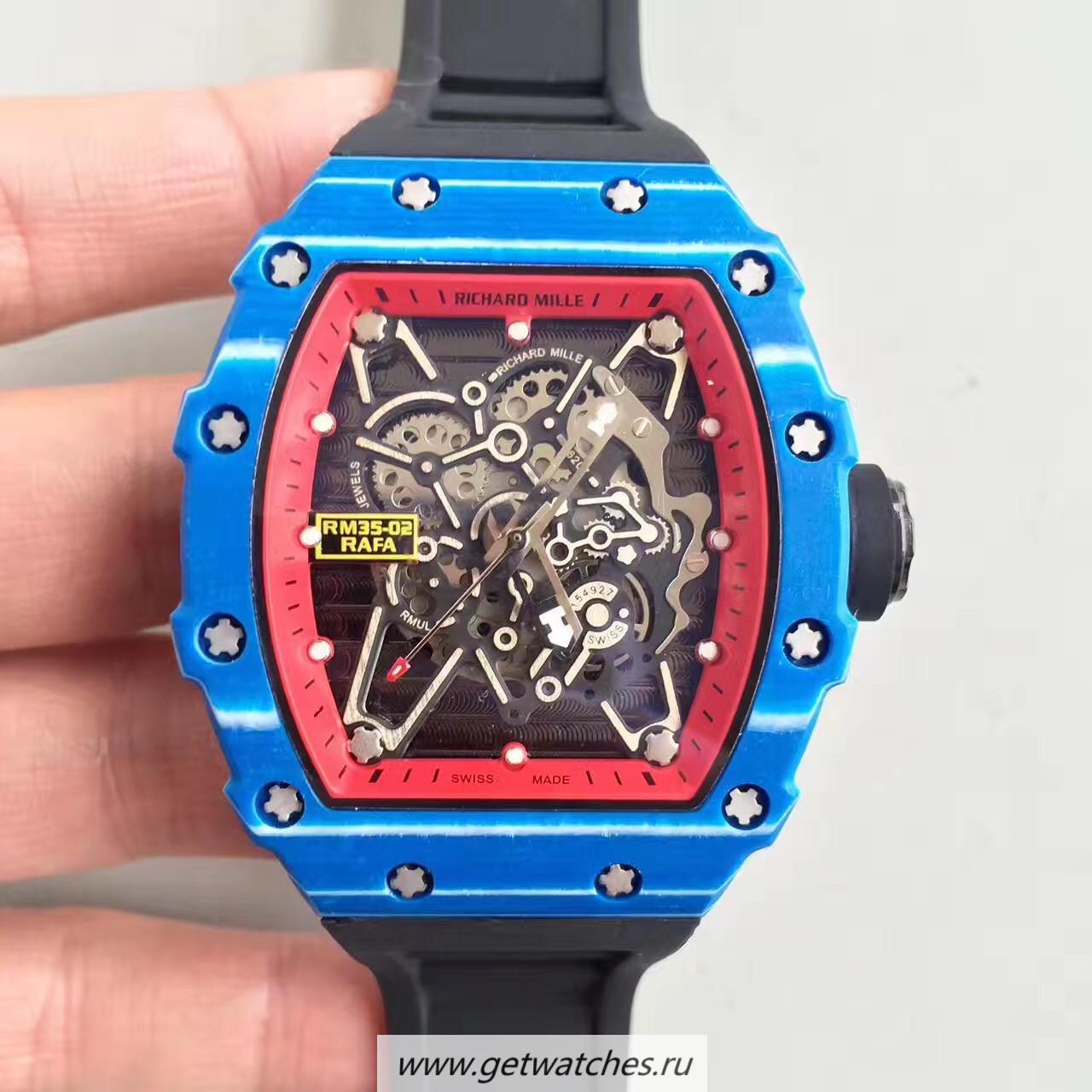 Copy Richard Mille RM35-01 Rafael Nadal KVF Blue Forged Carbon Red & Skeleton Dial M6T51 Copy Richard Mille RM35-01 Rafael Nadal KVF Blue Forged Carbon Red & Skeleton Dial M6T51