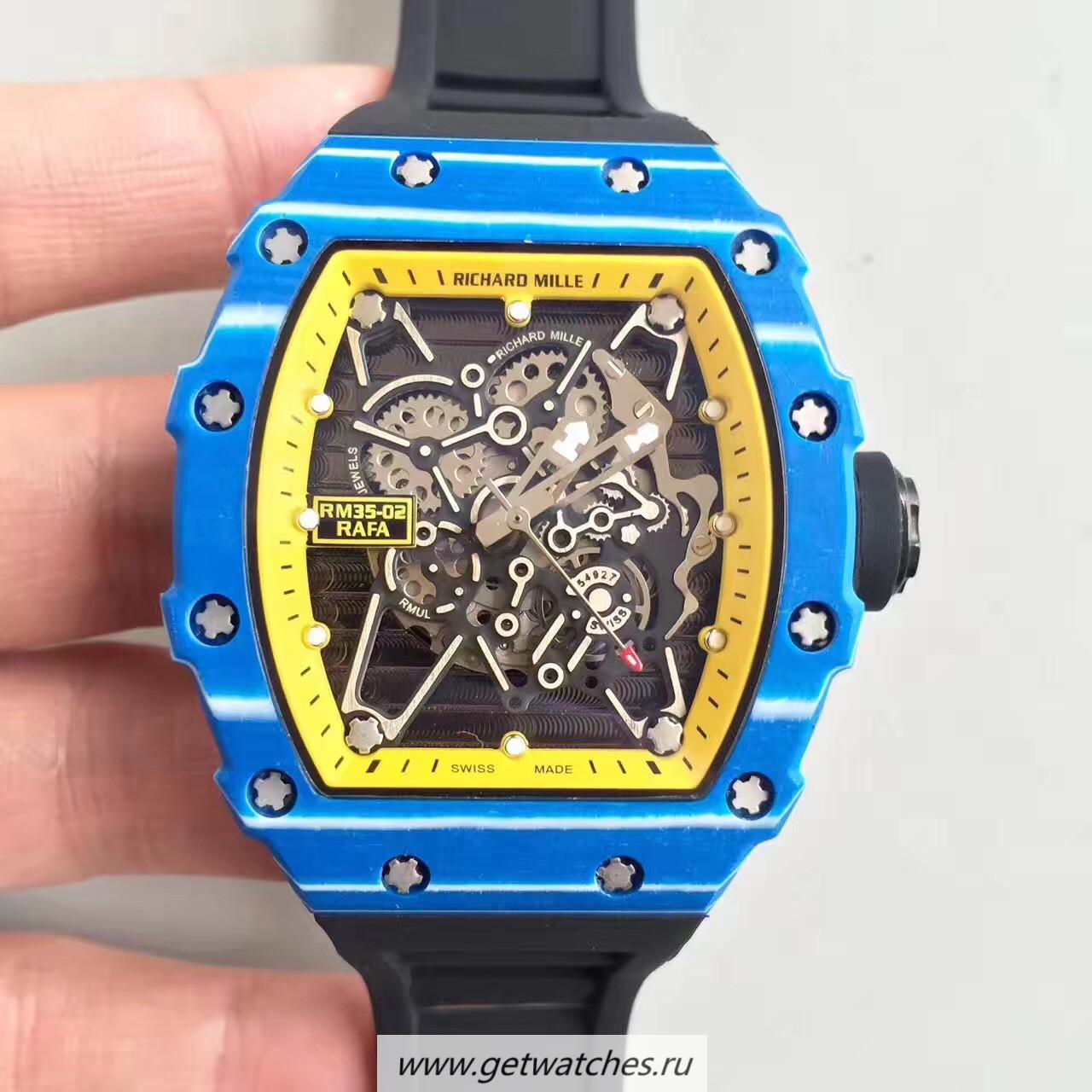 High Quality Richard Mille RM35-01 Rafael Nadal KVF Blue Forged Carbon Yellow & Skeleton Dial M6T51 High Quality Richard Mille RM35-01 Rafael Nadal KVF Blue Forged Carbon Yellow & Skeleton Dial M6T51