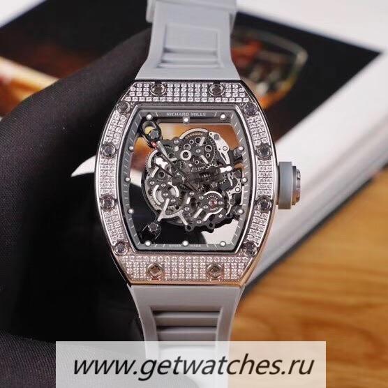 Fake Richard Mille RM55 KVF SS & D1am0nds Grey Skeleton Dial M8215 Fake Richard Mille RM55 KVF SS & D1am0nds Grey Skeleton Dial M8215