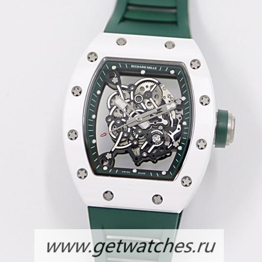 High Quality Richard Mille RM55 KVF V3 White Ceramic & Titanium Green Dial Green Rubber Strap M8215 High Quality Richard Mille RM55 KVF V3 White Ceramic & Titanium Green Dial Green Rubber Strap M8215