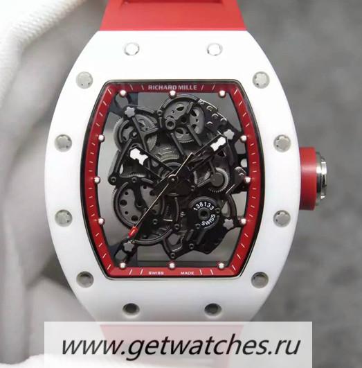 Fake Richard Mille RM55 White Ceramic Red Skeleton Dial M8215 Fake Richard Mille RM55 White Ceramic Red Skeleton Dial M8215