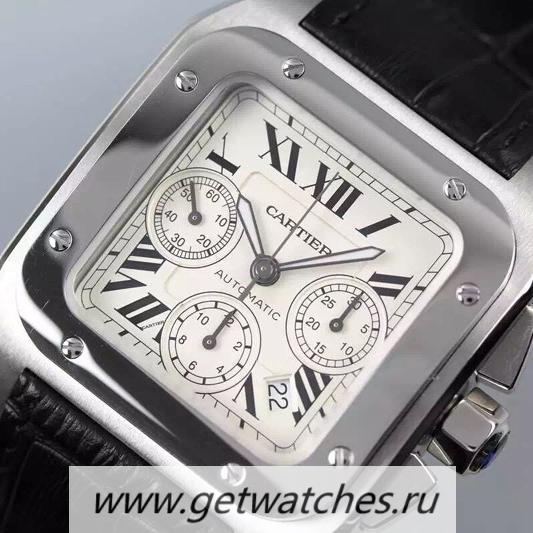 Fake Ca*t1er Santos 100 Chrono SS White Dial 7753 Fake Ca*t1er Santos 100 Chrono SS White Dial 7753